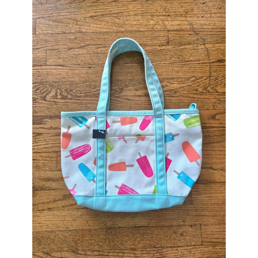 Lands End Small Canvas Tote Bag Popsicle Print Blue Trim NWT Rare